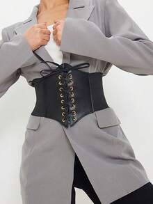 1pc Women's Black Adjustable Elastic Waist Cincher, Versatile For Daily Wear, Dining, Street Style, And Dates - Black - View 4