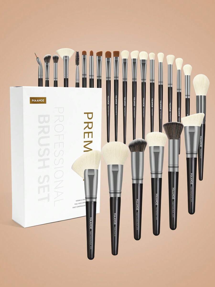 MAANGE 25 Piece Professional Makeup Brush Set, Complete Makeup Set, Soft Fiber Makeup Tools Suitable For Powder And Liquid, Beauty Brush Gift Set Suitable For Women And Girls, Travel Makeup Brush Set - Black - View 1