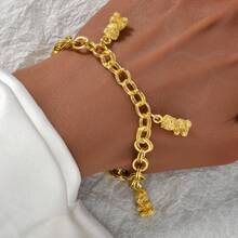 1pc 14K Gold Plated Cute Bear Charm Bracelet, Fashionable Daily, Party, Holiday Wear For Women - Gold - View 3