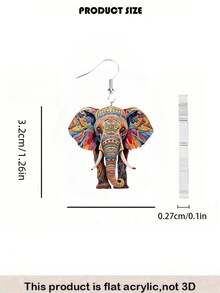 Pendientes con colgante de elefante colorido retro 2D, estilo bohemio, elegante y de moda, adecuado para uso diario y fiestas, un regalo exquisito para el ocio y las vacaciones - elefante - Ver 4