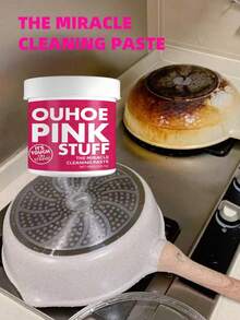 OUHOE 1支（100克）温和多用途清洁膏，厨房油脂泡沫清洁剂，强力厨具泡沫清洁剂，去除顽固厨房油污，通用粉色桶装清洁粉，适用于炉灶、厨具，去除污垢和油脂，多场景适用，新旧款随机发货 - 彩色 - 查看 2