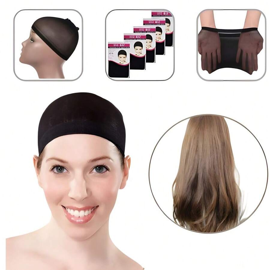 2 Touca Nero Cabelo Com Barra Dormir Alisa Cabelo Trança wig Peruca - Preto - Visão 1