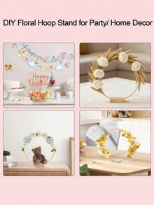 20pcs Metal Floral Hoop Decor With Stands, Large Metal Rings Suitable For Crafts Making, Including Metal Iron Rings, Round Display Stands, Square Display Stands And Woven Gold Rings, Applicable For DIY Wedding Decorations Like Dream Catchers. Metal Floral Hoop Decor, Metal Floral Rings, Suitable For Making Wedding Table Wreaths And Hanging Wall Crafts. - Round Iron Ring Ornament - View 5