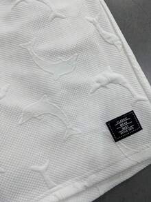 Men's Solid Color Dolphin Pattern Drawstring Shorts With Pockets, Summer Casual Bermuda Style Jacquard Beach Shorts - White - View 6