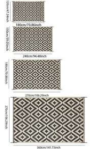 1pc 5x8 Ft Waterproof Outdoor Rug, Reversible Plastic Area Rug, Modern Carpet For Outdoor, RV, Patio, Backyard, Porch, Picnic, Beach, Camping, Black & White - A - View 2
