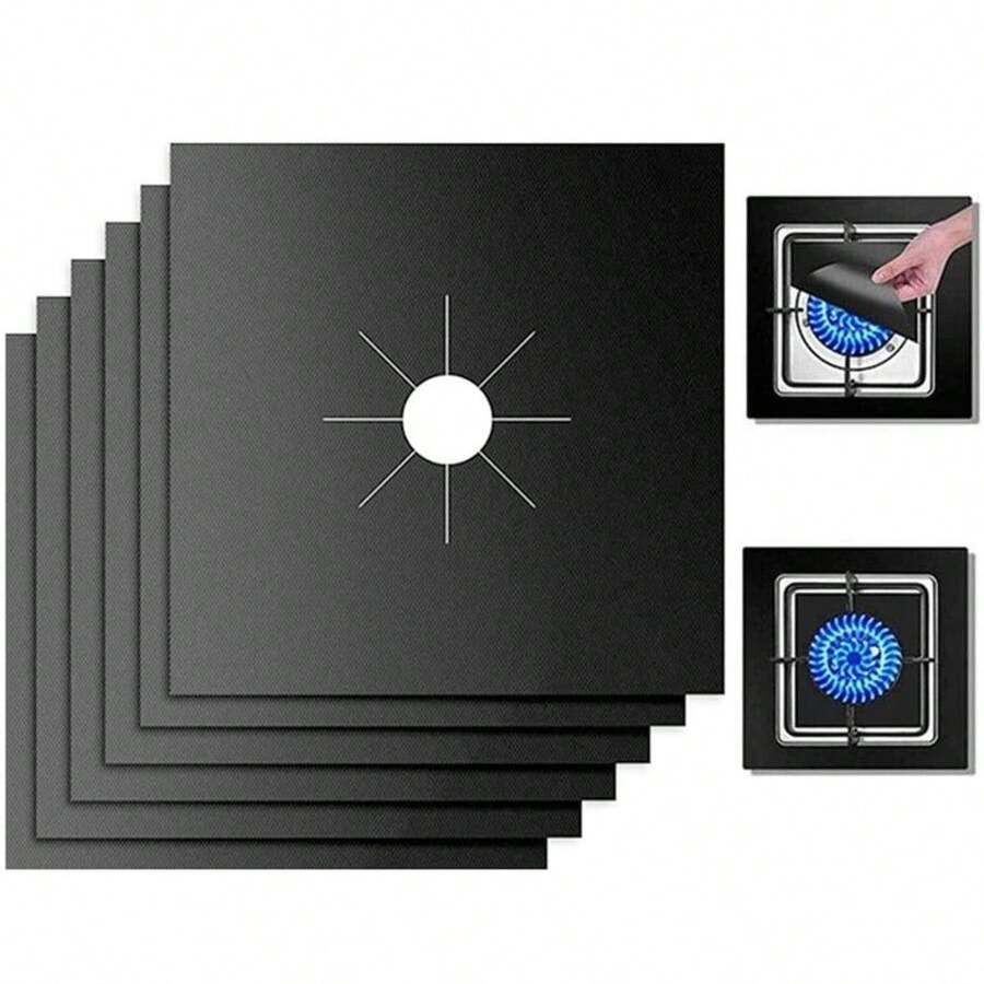 4pcs Heat Resistant, Oil-Proof, Reusable Gas Stove Burner Covers, Black And Silver With Raised Edges To Prevent Oil Stains And Spills
