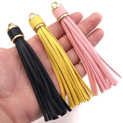 4pcs/Pack PU Leather Tassel Pendant 10cm, Personalized Bag/Key Chain Accessory, Bohemian Tassel Decor, Handmade DIY Craft Supplies
