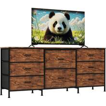 Beaully 8 Drawer Fabric Dresser With Wooden Top, TV Stand & Storage Organizer, Metal Frame Chest For Bedroom Living Room Closet, 63" W X 27" D X 14" H - 棕色 - 查看 8
