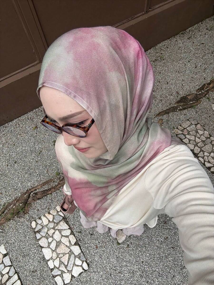 1件装女士水彩印花头巾，波浪印花，双色波西米亚风格，数码水彩印花时尚多功能围巾，适合用作头巾、腰带、披肩，四季皆宜 - 彩色 - 查看 1