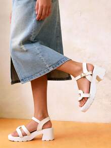 1 đôi sandal cao gót màu trắng cho trẻ em, kiểu công chúa, thiết kế quai điều chỉnh được, thích hợp cho các buổi tiệc, họp mặt, đám cưới và kỳ nghỉ. - trắng - Xem 2