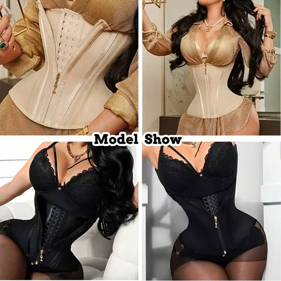 ' Double Layer Compression Shorts Waist Trainer Suitable For - Heavy Duty Tummy Control Girdle, Zippered Firming Underwear, Postpartum Belly & Body Shaper YP8T - 黑色 - 查看 1