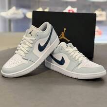 Nike Giày thể thao nam AJ1 cổ thấp, kiểu dáng retro, giày bóng rổ mới. - Trắng/Xám xanh nhạt - Xem 6