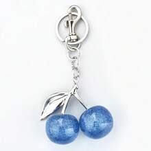 1pc Cherry Shaped Keychain - Car Accessory Keyring, Women's Christmas/Valentine's Day Gift - Silver+Blue - View 3
