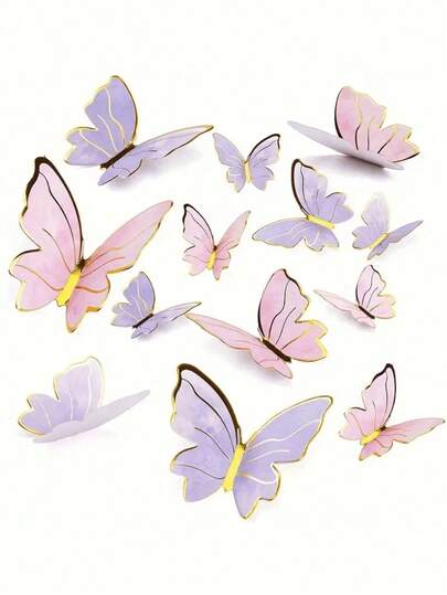 40pcs Butterfly Shaped Cake Decorations, 3D Paper Butterfly Cupcake Toppers, Women's Birthday Anniversary Party Decor, Pink & Purple Butterfly Wall Stickers Backdrop, Suitable For Wedding, Party, Birthday, Anniversary, Theme Party, Decoration, Home, Cake