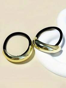 4pcs Women's Gold Metal Hair Ties - Geometric Pattern Elastic Hair Bands, Suitable For Thick Hair, Hair Accessories - Gold 4pcs - View 5