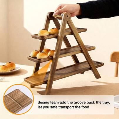 Senmeo 3-Layer Wooden Dessert Display Stand (1-Piece) - Fruit/Cupcake Holder (Dark Brown) | Holiday Restaurant/Party/Wedding Gift