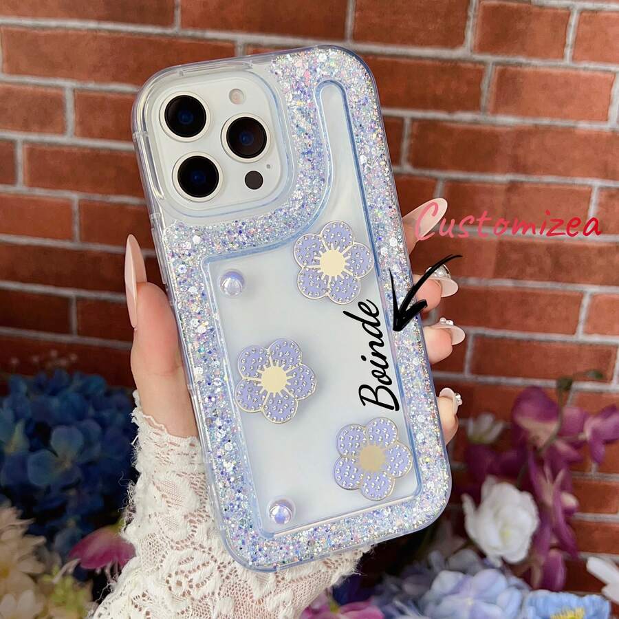 1 pieza Carcasa de concha con brillo, Funda de teléfono personalizada con flor + perla, Funda de teléfono con diseño de nombre personalizado, Funda de teléfono con forma de corazón, Regalo de aniversario, Regalo del Día de San Valentín, Regalo, Regalo de cumpleaños, Regalo de boda, Regalo del Día de la Madre, Regalo del Día del Padre, Regalo para mejor amigo, Regalo para mamá/papá, Regalo para novio, Regalo para novia, Adecuado para S25 Ultra/S25 Plus/S25/S24 Ultra - Púrpura malva - Ver 1
