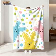 1pc Easter Theme Printed Flannel Throw Blanket, Featuring Colorful Rabbit Patterns, Soft & Comfortable, Suitable For All Seasons, For Sofa, Bed, Office, Camping, Travel, Year-Round Gift - Multicolor - View 1