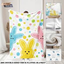 1pc Easter Theme Printed Flannel Throw Blanket, Featuring Colorful Rabbit Patterns, Soft & Comfortable, Suitable For All Seasons, For Sofa, Bed, Office, Camping, Travel, Year-Round Gift - Multicolor - View 3
