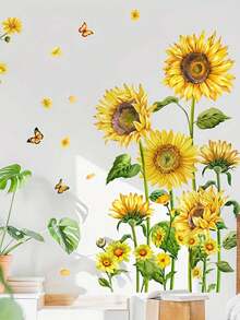 1 Set Sonnenblumen Blumen Wandaufkleber, selbstklebende dekorative Malerei für Wohnzimmer, Eingang und Schlafzimmer, abnehmbare PVC Wandtattoos - geeignet für Schlafzimmer, Zimmer, Klimaanlage, Flur, Eingang, Badezimmer und andere Anlässe, exquisites PVC Material dekorative Aufkleber - A - Übersicht 4