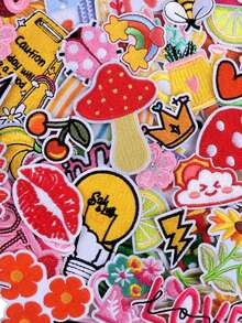 20片/30片/50片/随机蘑菇皇冠、蝴蝶结、雏菊、彩虹、字母刺绣熨烫贴片，适用于DIY服装和配饰——帽子、牛仔裤、夹克等。独特可爱的卡通刺绣贴花。 - 多色 - 查看 3