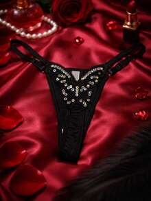 Calcinhas Fio Borboleta com Strass Luxo Sensual, Ajustável, Confortável, Lingerie Feminina Premium Sexy Momentos Inesquecíveis - Preto - Visão 5