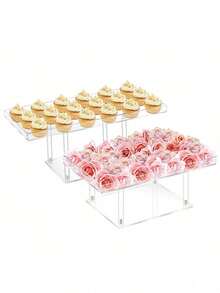 Acrylic Dessert Display Stand Set, Transparent Acrylic Cupcake Stand, Suitable For Cupcakes, Candies, Pastries, Food Trays, Cookie & Dessert Plates, Serving Trays, With Base, Suitable For Weddings, Birthday Parties, Dining Tables, New Year Gifts, Wedding Celebrations, Birthday Parties And Other Occasions. - Clear - View 4