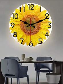 1 pieza Reloj de pared redondo de 12 pulgadas con impresión realista en 2D de girasol, reloj de escritorio silencioso de cuarzo adecuado para el hogar, la oficina y la escuela (baterías no incluidas) - Multicolor - Ver 5