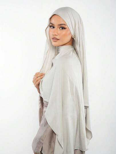 1pc Women's Minimalist Classic Solid Color Elegant Casual Scarf, Premium Knit Fabric Viscose Jersey Hijabs Scarf, Long Turban Style Suitable For Daily Life, Travel And Gatherings