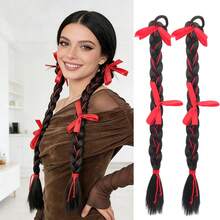 Red Yarn Braided Flower Ponytail Wig Braid, New Bride Cheongsam Hairstyle, Double Braid Twist Braid - Multicolor - View 2