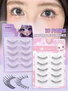 MAGEFY 5/10/12对自然妆效假睫毛，透气，短款，打造自然妆容，100簇韩流风格睫毛可选，纤长纤细，11毫米，透明睫毛底座，注入灵性能量，购买后同步使用。 - 黑色 - 查看 5