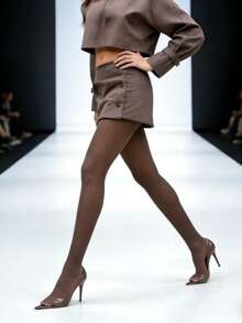 1 双精致摩卡色时尚连裤袜 - 优雅时尚的尼龙丝袜，尽显办公室风范 - 咖啡棕 - 查看 3