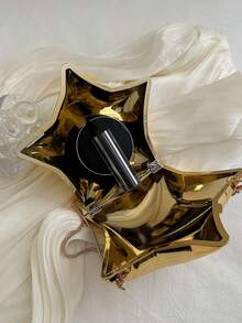 Mini Fashionable Evening Bag, Metallic Color Molded Asymmetric Star Shaped Shoulder Crossbody Bag, Party Clutch, Phone Pouch, Lipstick Case, Inflatable Balloon Box, Star Shaped Accessory Bag - Gold - View 11