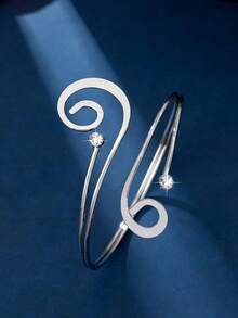 Silver Double Tail Rhinestone Cuff Bracelet - Silver - View 2