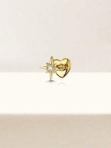 1件925纯银心形扁平耳钉，18K镀金，适合日常佩戴、婚礼、派对、订婚等场合，属于高级珠宝首饰。 - 金色 - 查看 6