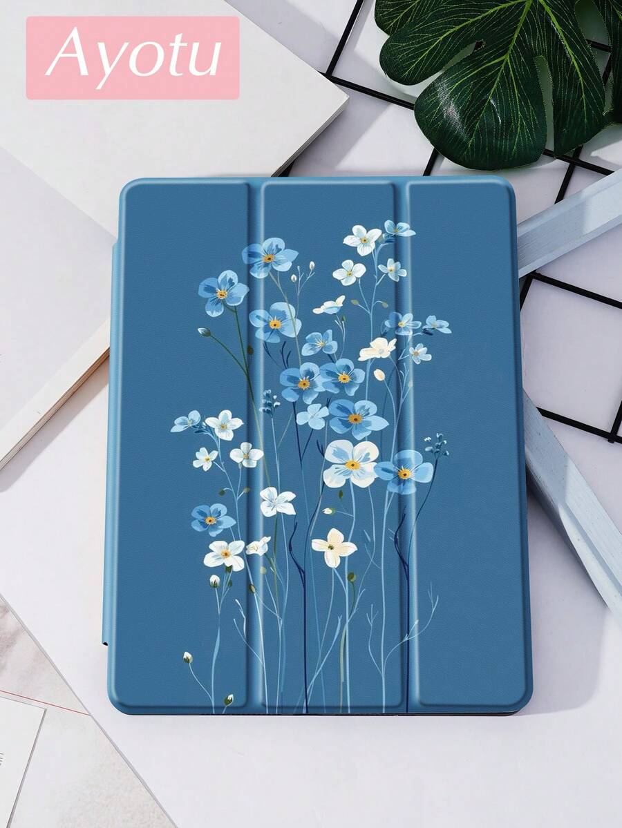1件蓝色花朵平板电脑保护套和Kindle电子书保护套，兼容第10代、11代/Air 4代/Air 7代/9.7英寸，兼容三星Galaxy Tab A9 Plus、Kindle（第11代-2024年发布）（6英寸）、Kindle Paperwhite第12代2024年，绝佳节日礼物，时尚简约图案。