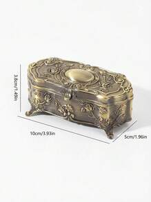 Cirelle 1pc Vintage European Style Zinc Alloy Jewelry Box | Antique Gold Tone, Asymmetric Floral Base + 3D Rose Embossed + Scroll Pattern Details Amplify Retro Vibe, Zinc Alloy Material, Can Store Earrings, Rings & Small Jewelry, Suitable For Birthday/Anniversary Gifts, Retro Vanity Decor, All Season, Combines Luxurious Vintage Aesthetics And Practicality, Makeup Room Decor - Rust Brown - View 3
