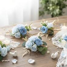 3Pcs Pre-Made Cake Toppers Flowers Cake Decorations Wedding Cake Decorating Flowers Decor Christening Birthday Baptism Baby Shower Party Cake Topper Flower Arrangements - 藍色 - 查看 3