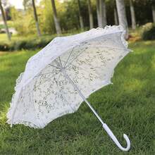 European-Style Wedding Long-Handle White Lace Umbrella, Decorative Umbrella For Tea Parties, Weddings, And Photo Props - White - View 5