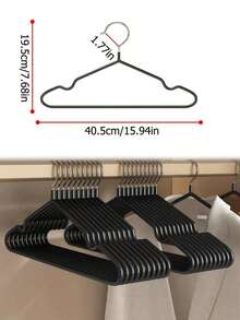 1pc/10pcs/20pcs/40pcs/60pcs Adult Seamless Non-Slip Stainless Steel Clothes Hangers, Home Use - Black - View 3