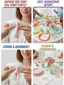 40pcs/Pack Heart Pattern Paper Napkins, 10*10 Inch, 3-Ply Thick Disposable Tissue Napkins, Suitable For Parties, Weddings, Restaurants, Kitchens, Holidays - Multicolor - View 9