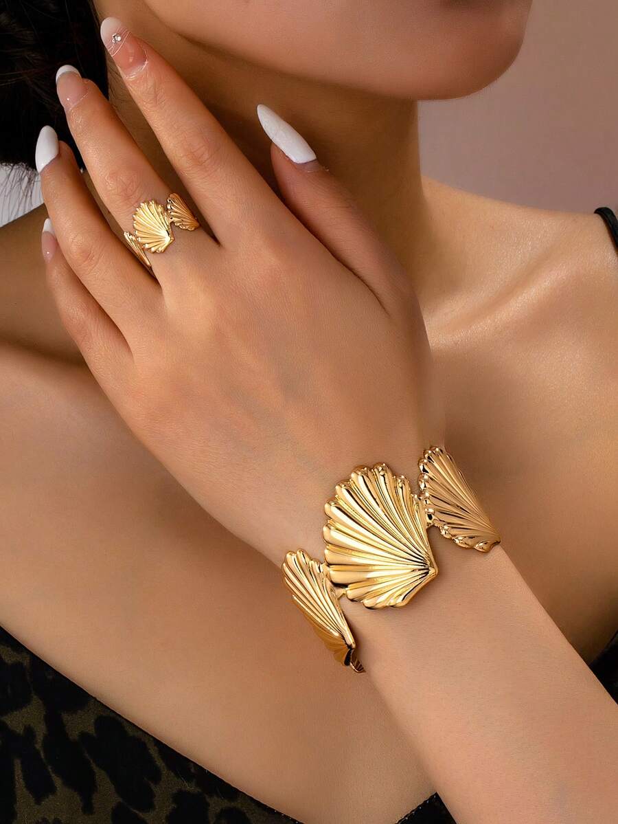 一套海洋风镂空贝壳手链套装（女士款） - 金黃色 - 查看 1