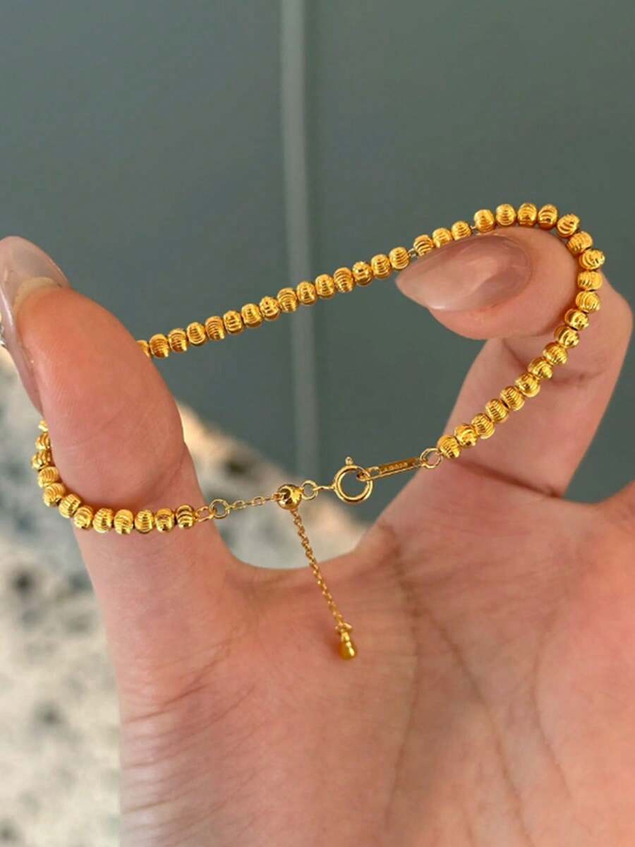 1pc 925 Sterling Silver Elegant Geometric Shiny Beaded Chain Bracelet, Daily Wear Friendship Birthday Gift For Women