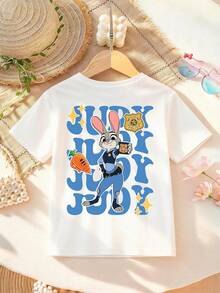 Disney Officially Licensed Kids T-Shirt | 100% Polyester Ultra Comfortable & Super Soft Clothing | Judy Hopps Printed Design | White Unisex For Ages 1-14 | Spring/Summer Daily Wear, Stylish & Versatile | High Visual Appeal, Great Turnaround | Relaxed Fit | Limited Edition Disney Design | New Arrival | Express Delivery - White - View 2