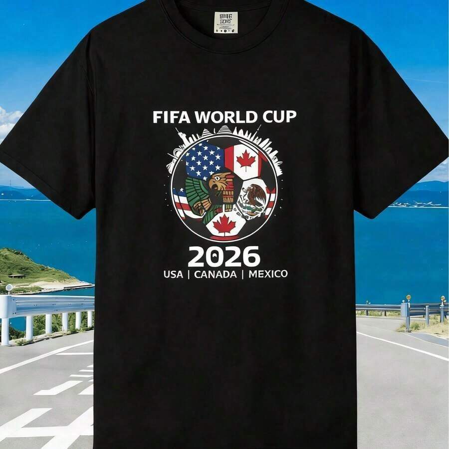 Camiseta Familiar a Juego para la Copa Mundial 2026, Canadá, México, EE. UU., Regalo para Fanáticos del Fútbol, Camiseta Unisex, Copa Internacional 2026, Deporte - Negro - Ver 1