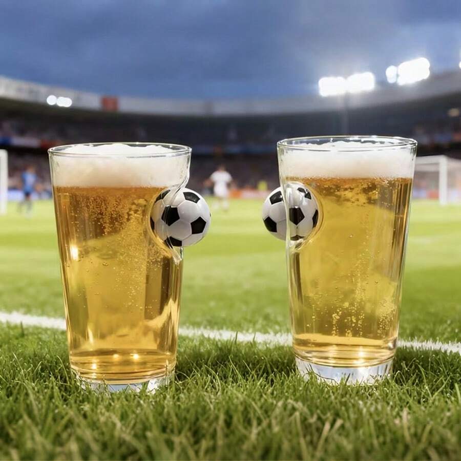 High-Quality Football Embedded Glass Cup, Beer Mug, Transparent Beverage Cup, Tea Cup, Milk And Juice Cup For Home Use