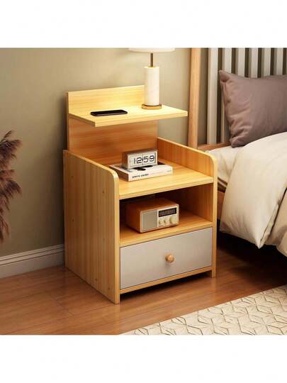 Buro de Noche de Madera con 1 Cajones, Mesita de Noche para Sala y RecáMara, Estilo A, Minimalista Vintage Mesa Auxiliar de Fácil Montaje, Tallas de L33xW26xH60(cm)