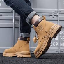 New Spring Autumn Men's High Top Work Boots, British Style Ankle Boots, Korean Fashion All-Match Thick Boots, Plus Size Women's Shoes - Màu vàng - Xem 7