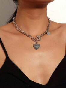 Heart Charm Necklace - 銀 - 查看 1