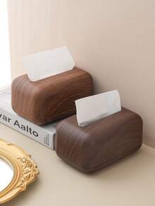 1pc Faux Wood Grain Tissue Box, Wooden Grain Napkin Holder, Creative Multifunctional Storage Box, Suitable For Living Room, Bedroom, Dining Room - View 1